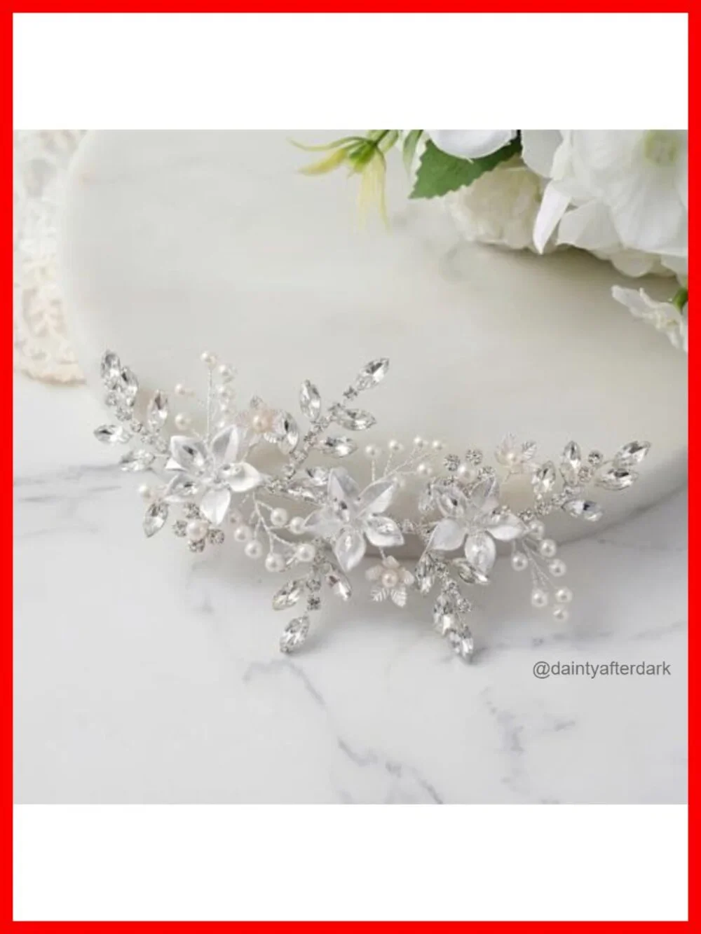Handmade Silver Bridal Hair Clip Comb with Pearls Rhinestones, Wedding Hair